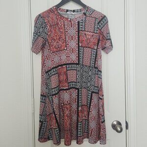 BCBGeneration Orange, Black & White Geometric Mini Dress - Size S